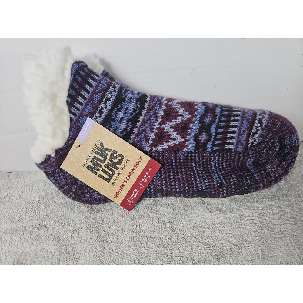 Muk Luks Sherpa Lined Cabin Socks Womens L/XL 8-10  NWT Cozy Lining NonSlip 1672